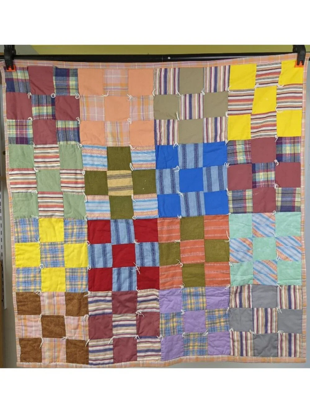 Baby Quilt Handmade Patchwork Plaid 35” x 35